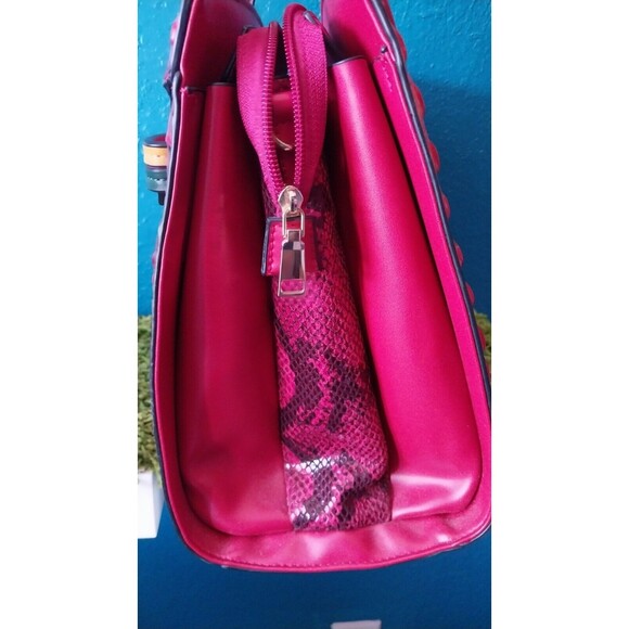 Faux Ostrich Handbag Shoulder bag Mezon Red w/ Snakeskin Accents - Picture 6 of 11